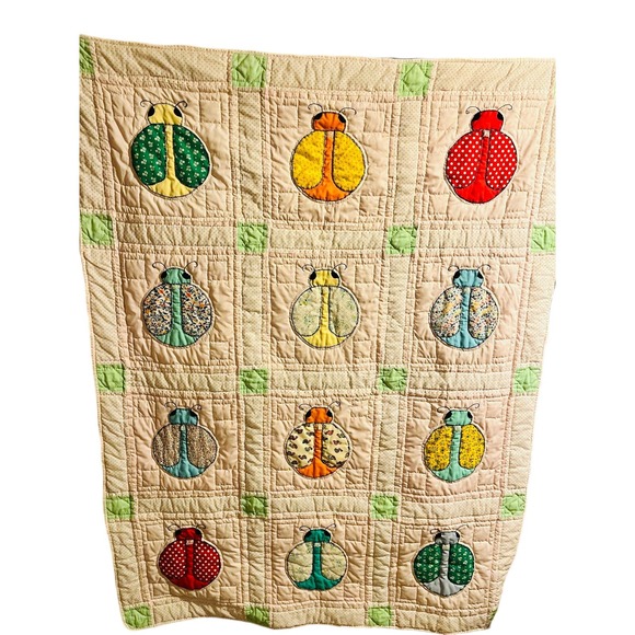 Handmade Vintage adorable Ladybug patchwork Quilt - Picture 1 of 15